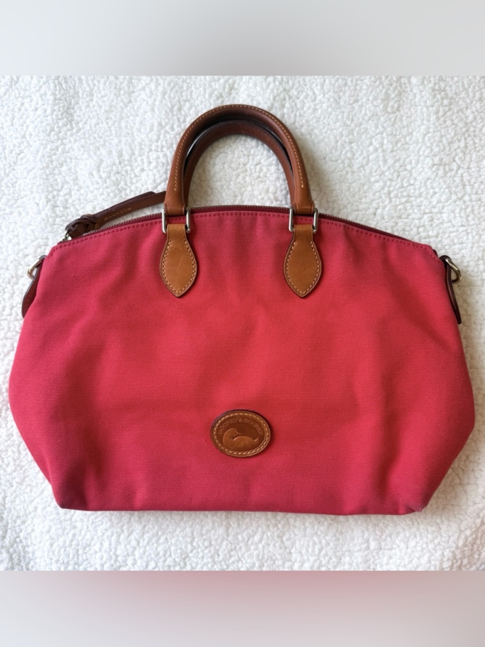 Dooney & Bourke Vintage Red Canvas Leather Trim Satchel J2485478 GUC